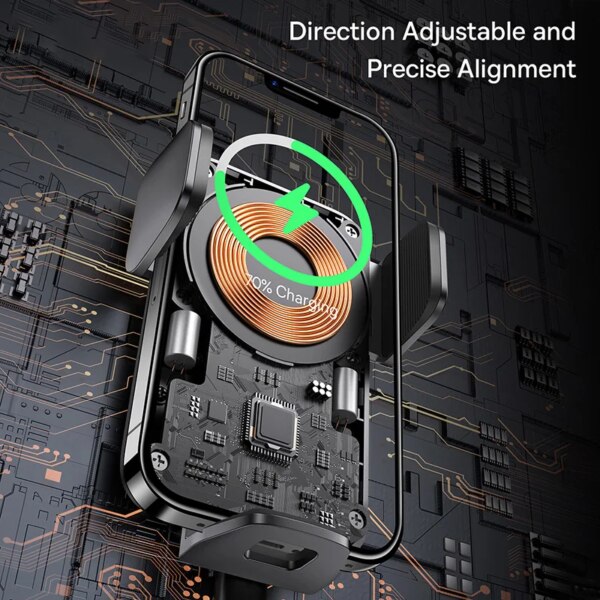 Baseus 15W Auto Alignment Wireless Car Charger Mount Infrared Sensor Phone Holder - Image 2