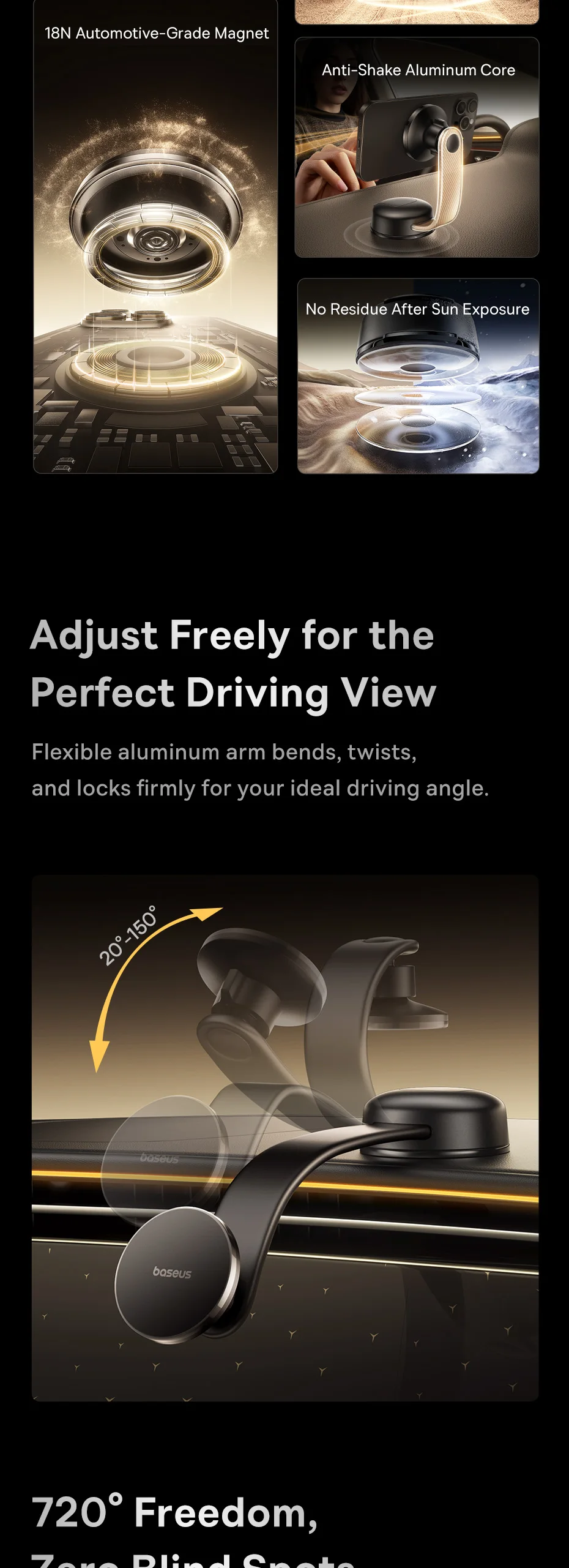 Baseus Magnetic Car Phone Holder Mobile Phone Stand For iPhone Samsung Redmi With Rotating Base Car Mount Universal Phone Holder
