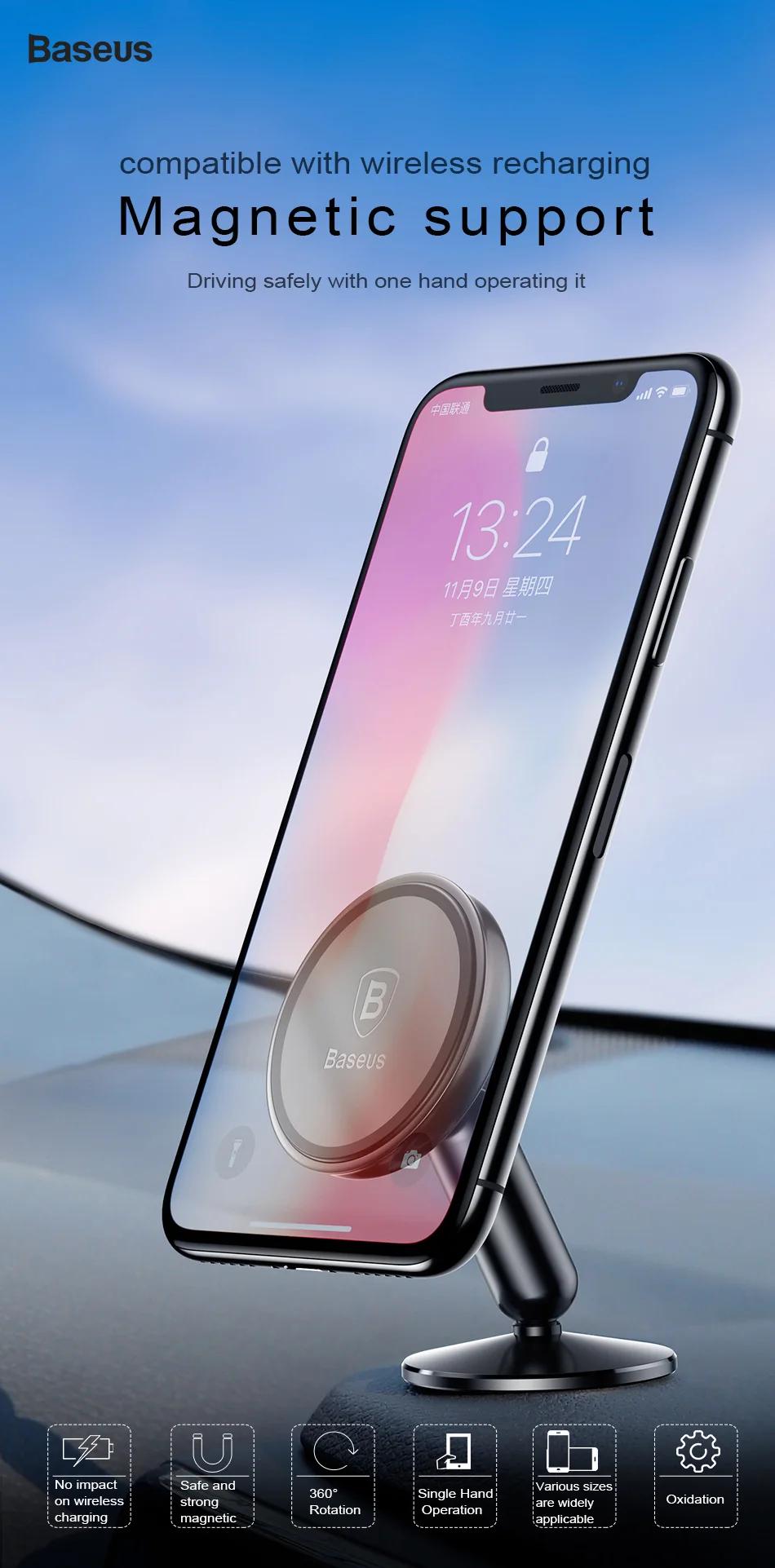 Baseus Universal Car Holder For Mobile Phone Holder Stand in Car Mount Phone Holder For Car 360 Degree Magnetic Car Phone Holder