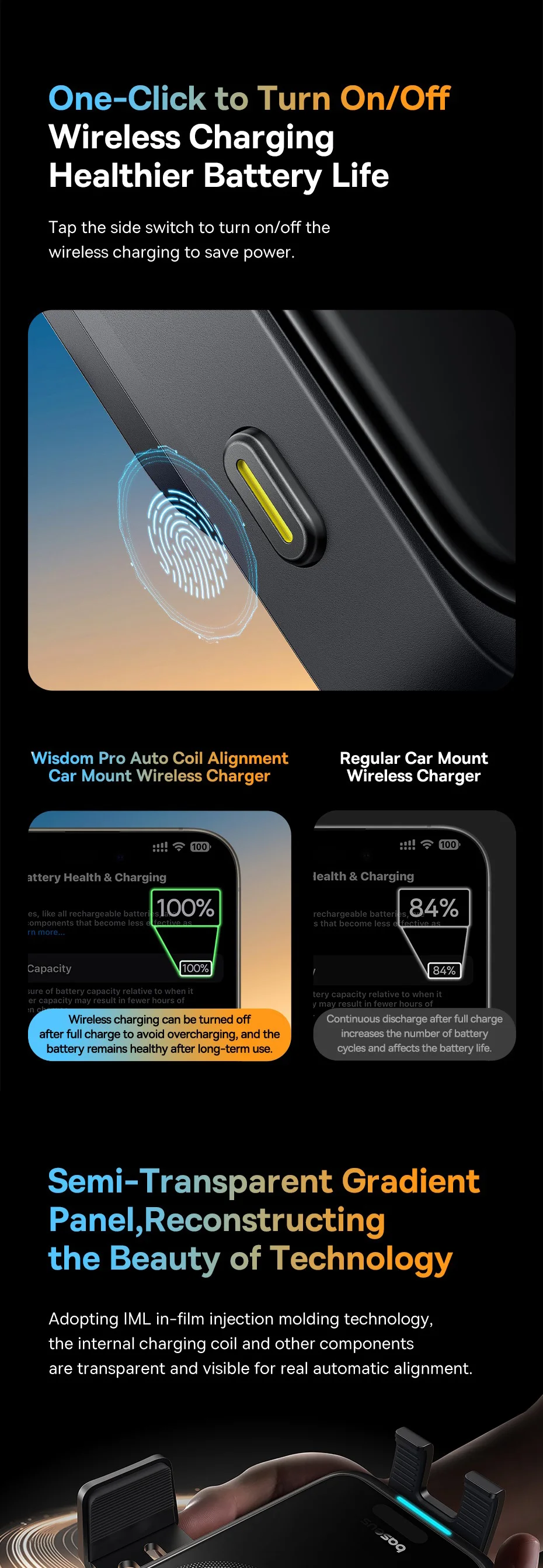 Baseus Car Wireless Charger for Xiaomi Samsung Huawei Car Phone Holder Infrared RGB 15W QI Car Mount Fast Charging Easy Control