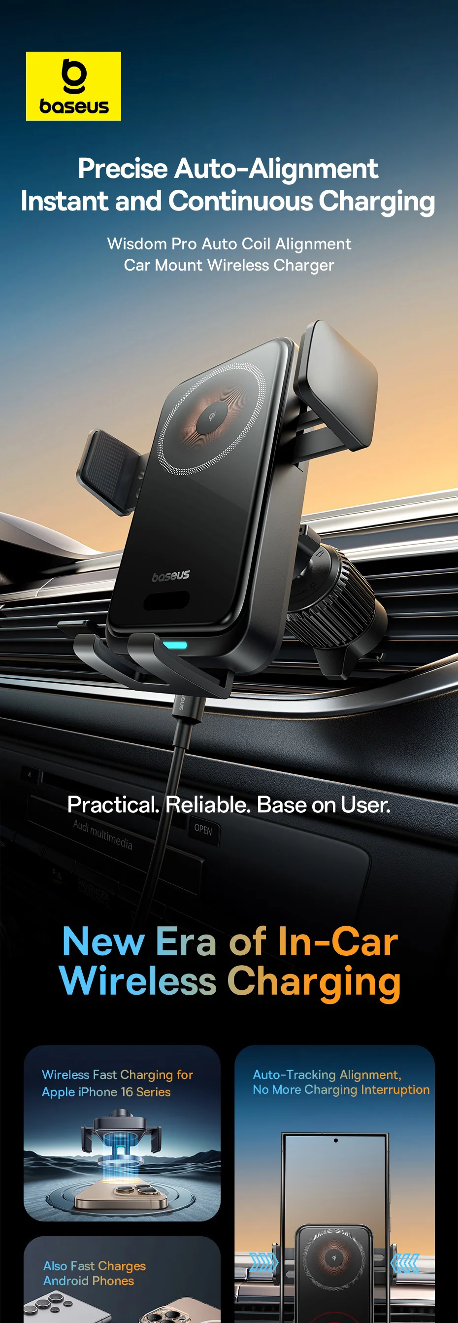 Baseus Car Wireless Charger for Xiaomi Samsung Huawei Car Phone Holder Infrared RGB 15W QI Car Mount Fast Charging Easy Control