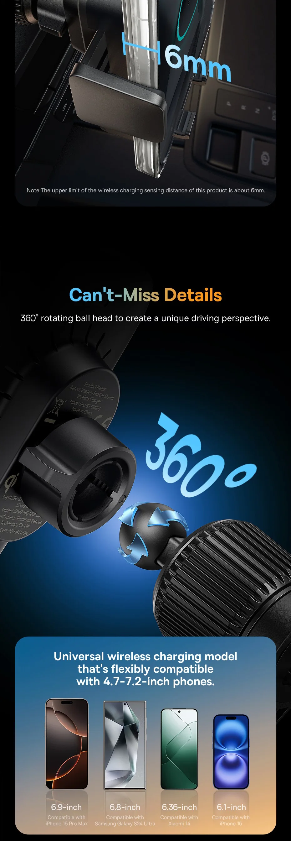 Baseus Car Wireless Charger for Xiaomi Samsung Huawei Car Phone Holder Infrared RGB 15W QI Car Mount Fast Charging Easy Control