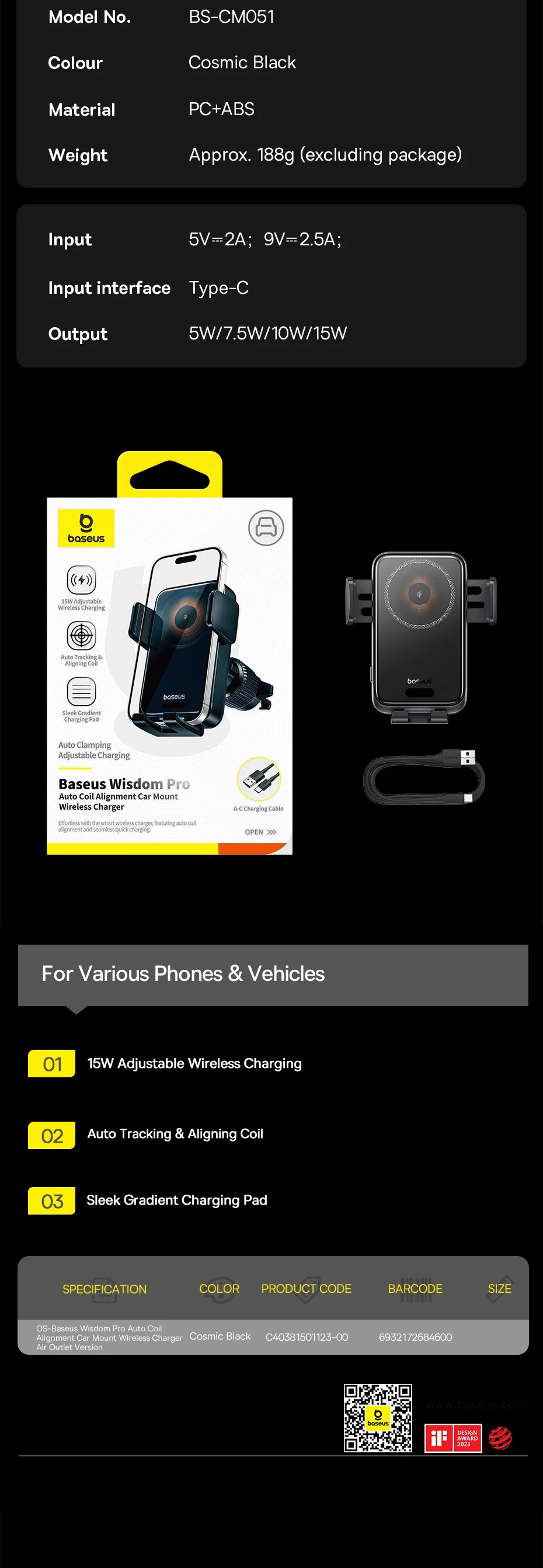 Baseus Car Wireless Charger for Xiaomi Samsung Huawei Car Phone Holder Infrared RGB 15W QI Car Mount Fast Charging Easy Control