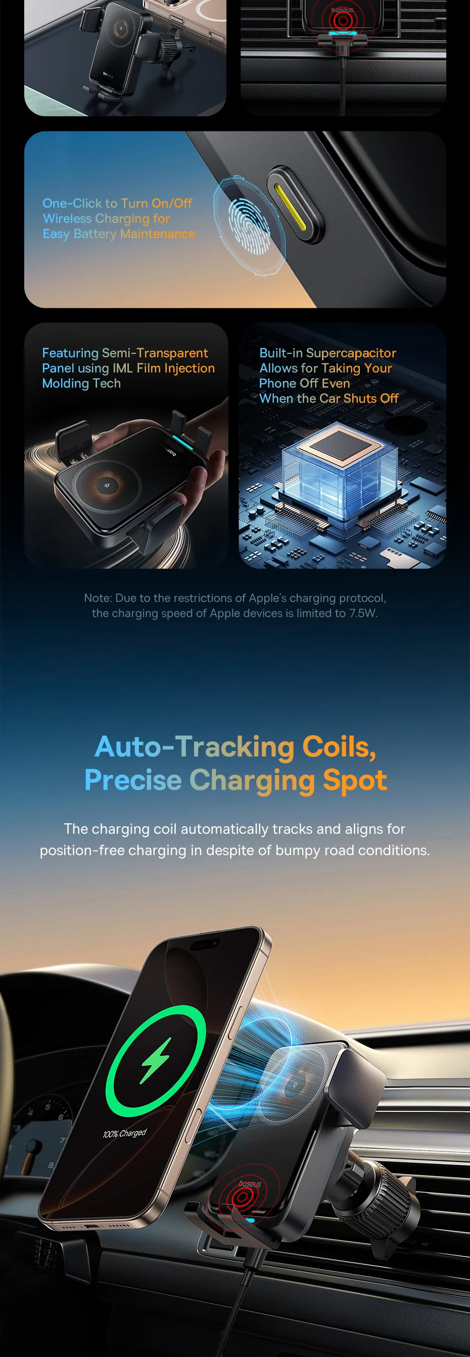 Baseus Car Wireless Charger for Xiaomi Samsung Huawei Car Phone Holder Infrared RGB 15W QI Car Mount Fast Charging Easy Control