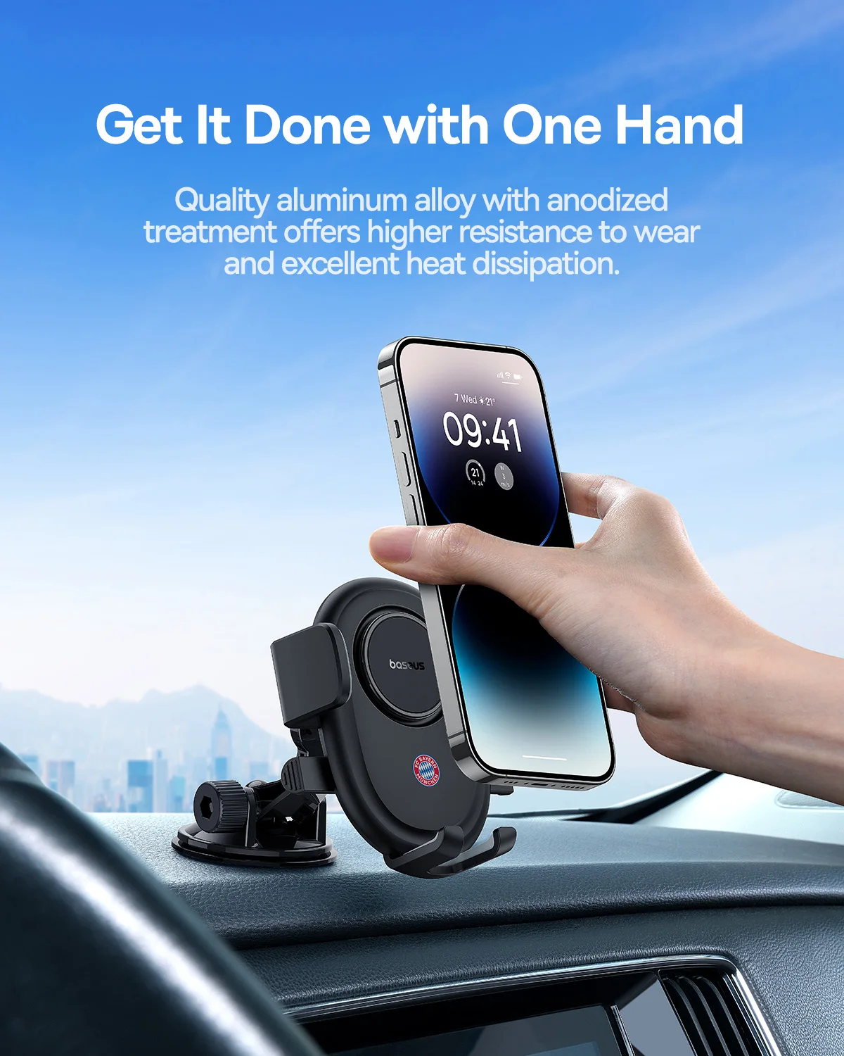 【FC Bayern Collaboration】Baseus Universal Cell Phone Mount for Dashboard Phone Holder Mount for Car Strong Suction Hands-Free