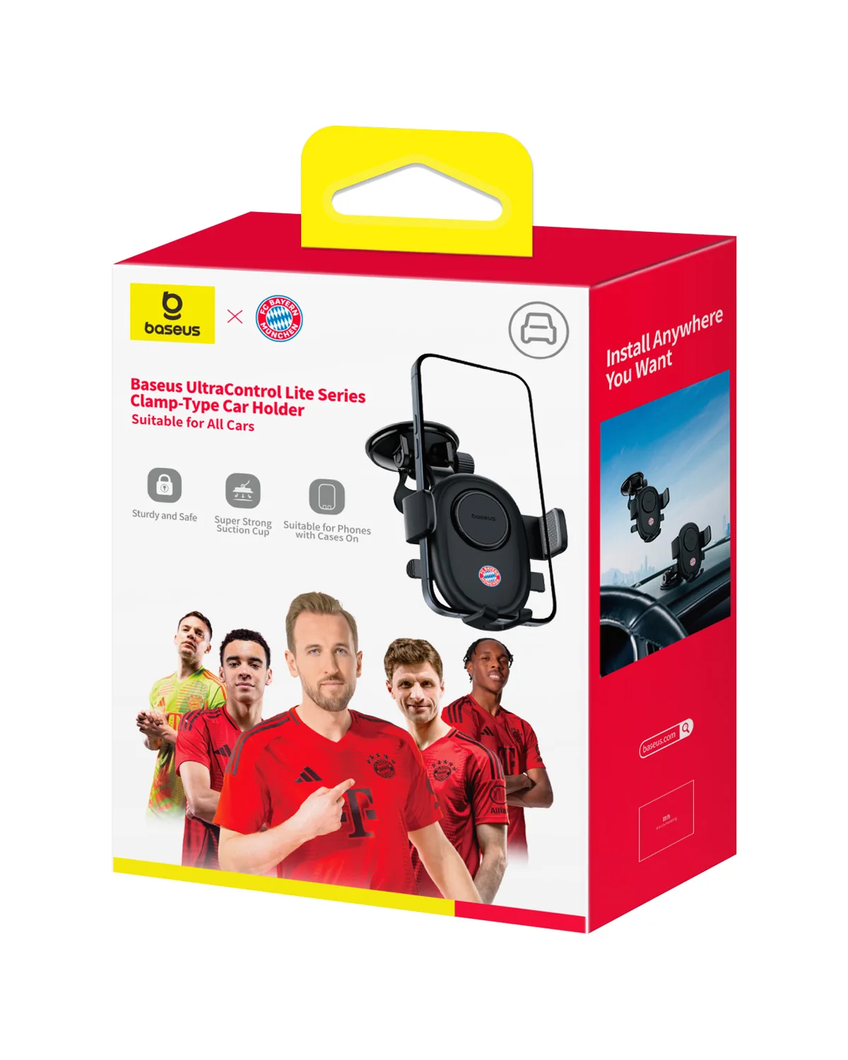 【FC Bayern Collaboration】Baseus Universal Cell Phone Mount for Dashboard Phone Holder Mount for Car Strong Suction Hands-Free