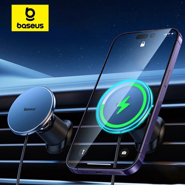 Baseus 40W Magnetic Car Charger Holder with Wireless Charging for iPhone 16 15 14 13 12