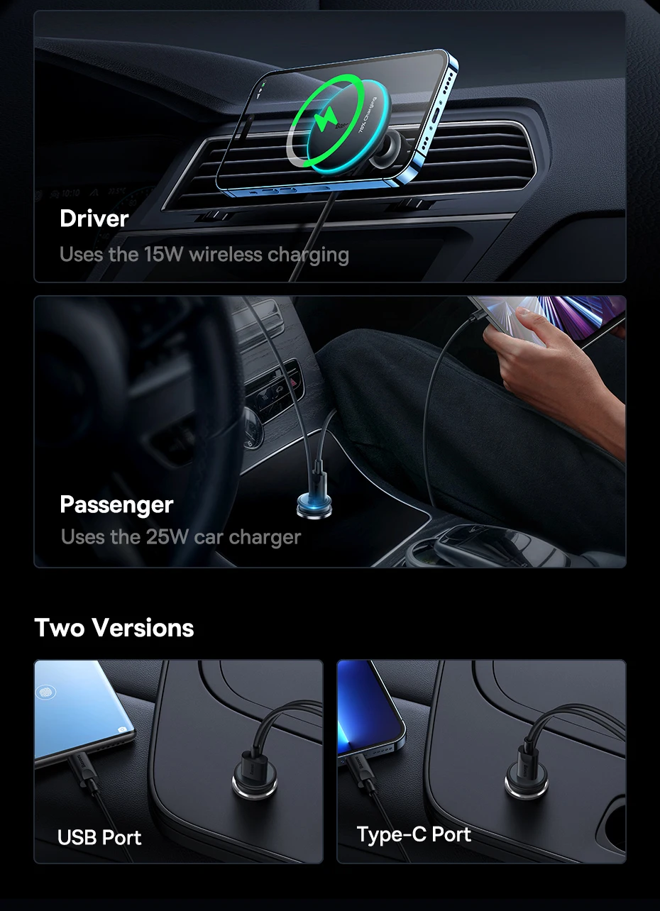 Baseus Magnetic Phone Holder With 40W Car Charger Fast Charging USB Type C Car Phone Charger For iPhone 16 Universal Car Mount