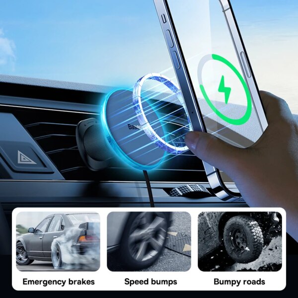 Baseus 40W Magnetic Car Charger Holder with Wireless Charging for iPhone 16 15 14 13 12 - Image 2