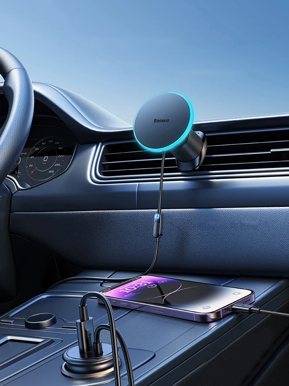 Baseus Magnetic Phone Holder With 40W Car Charger Fast Charging USB Type C Car Phone Charger For iPhone 16 Universal Car Mount
