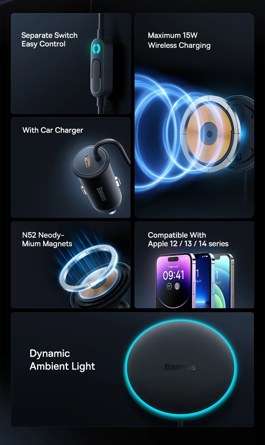 Baseus Magnetic Phone Holder With 40W Car Charger Fast Charging USB Type C Car Phone Charger For iPhone 16 Universal Car Mount