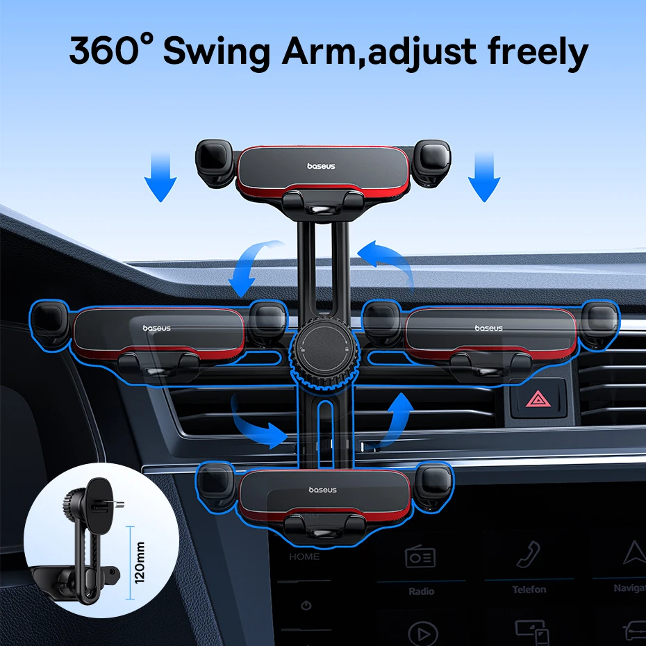 Baseus Car Phone Holder Auto Clamping Gravity Metal Air Vent Phone Mount Never Blocking Air Vent Clip Cell Phone Holder Car