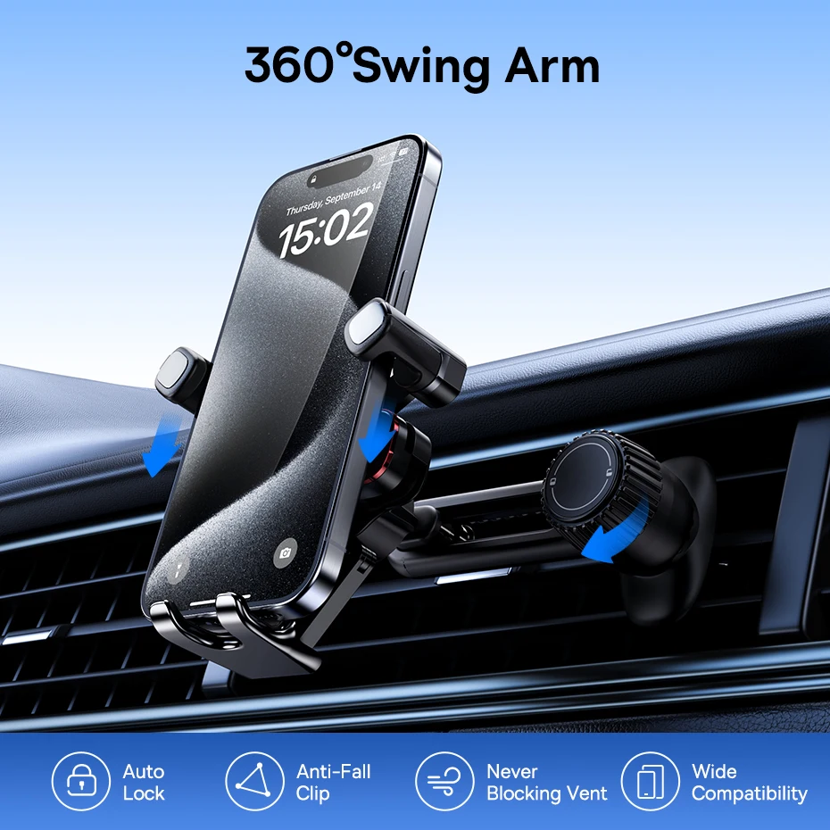 Baseus Car Phone Holder Auto Clamping Gravity Metal Air Vent Phone Mount Never Blocking Air Vent Clip Cell Phone Holder Car