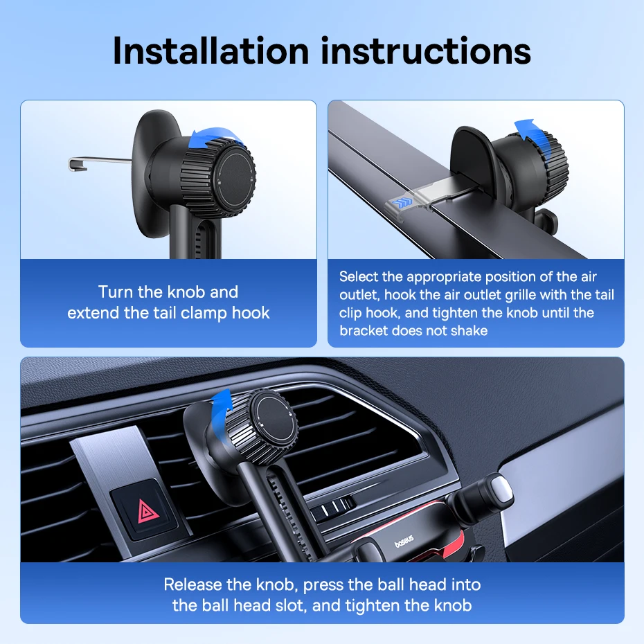 Baseus Car Phone Holder Auto Clamping Gravity Metal Air Vent Phone Mount Never Blocking Air Vent Clip Cell Phone Holder Car