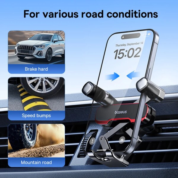 Baseus Auto Clamping Gravity Car Phone Holder Metal Air Vent Mount 360° Adjustable - Image 5