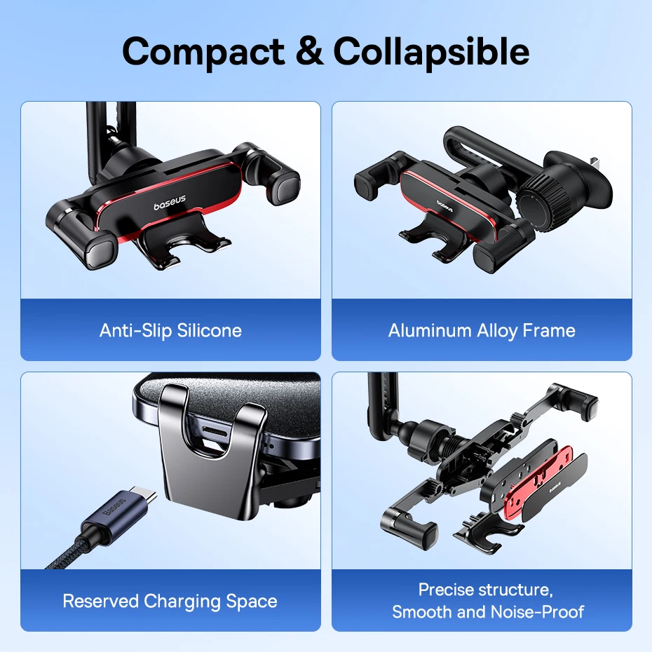 Baseus Car Phone Holder Auto Clamping Gravity Metal Air Vent Phone Mount Never Blocking Air Vent Clip Cell Phone Holder Car