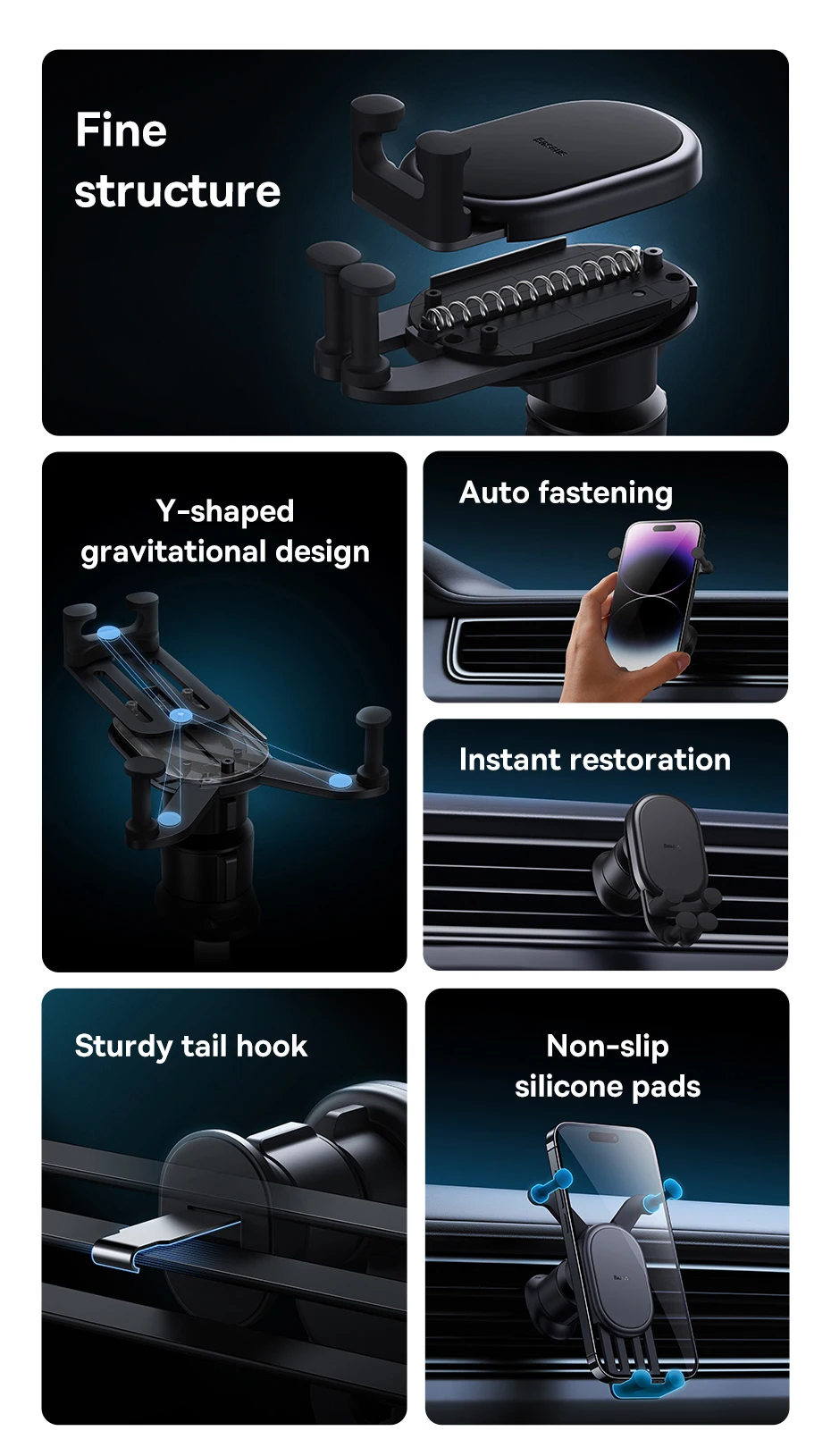 Baseus Car Phone Holder Gravity in Car Air Vent Silicone Stand For iPhone Xiaomi Samsung Auto Restorable Car Mobile Support