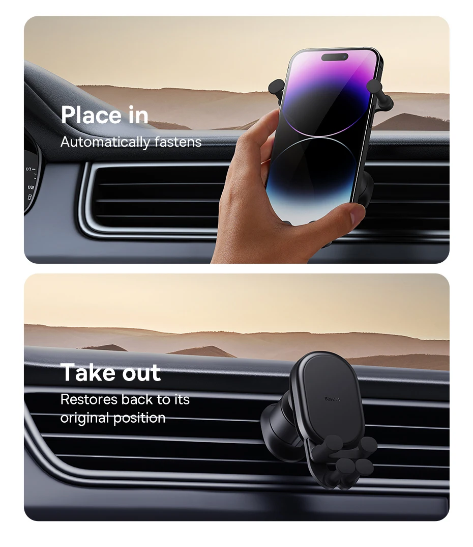 Baseus Car Phone Holder Gravity in Car Air Vent Silicone Stand For iPhone Xiaomi Samsung Auto Restorable Car Mobile Support