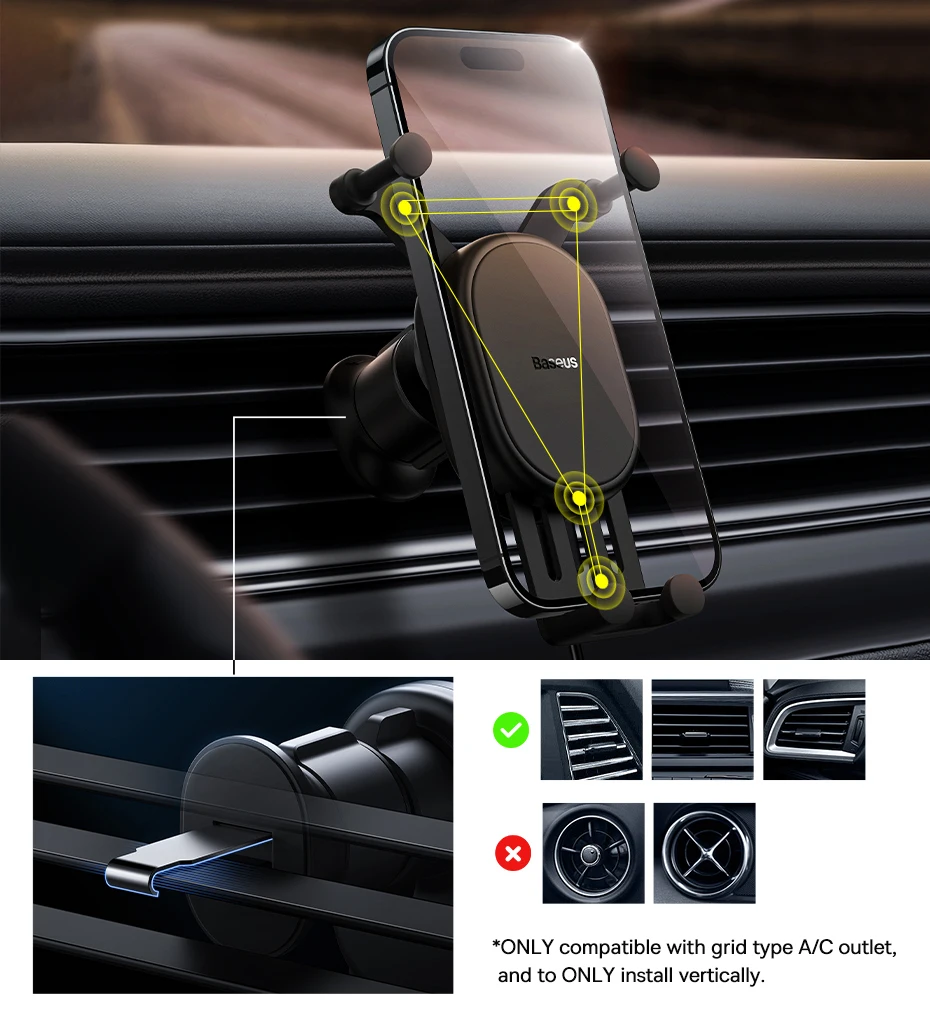 Baseus Car Phone Holder Gravity in Car Air Vent Silicone Stand For iPhone Xiaomi Samsung Auto Restorable Car Mobile Support
