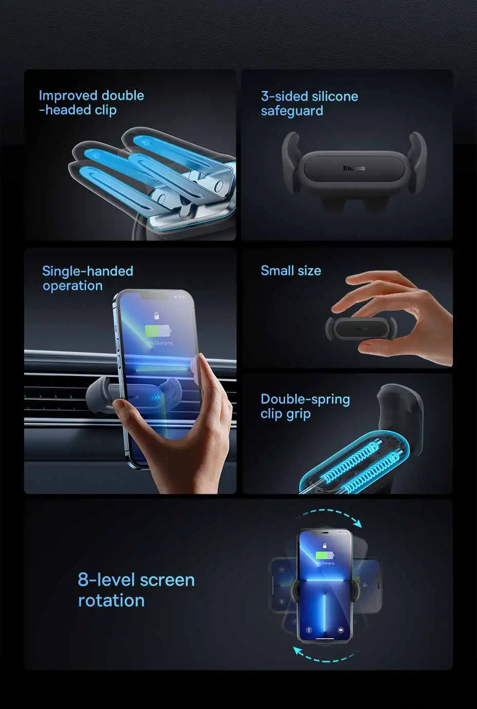 Baseus Car Phone Holder For Universal Mobile Phone Holder Stand Car Phone Stand For Car Air Outlet Mount Car Cell Phone Support