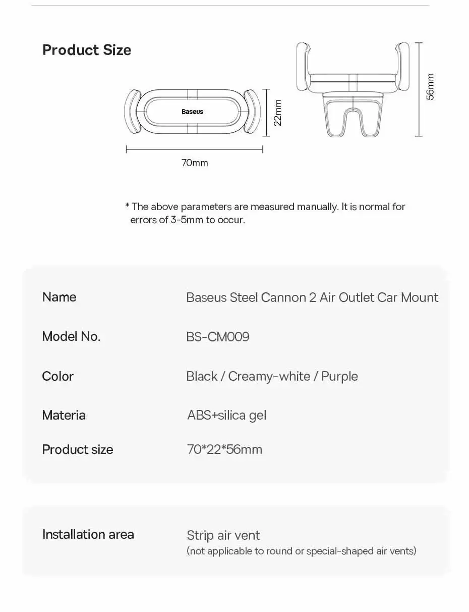 Baseus Car Phone Holder For Universal Mobile Phone Holder Stand Car Phone Stand For Car Air Outlet Mount Car Cell Phone Support
