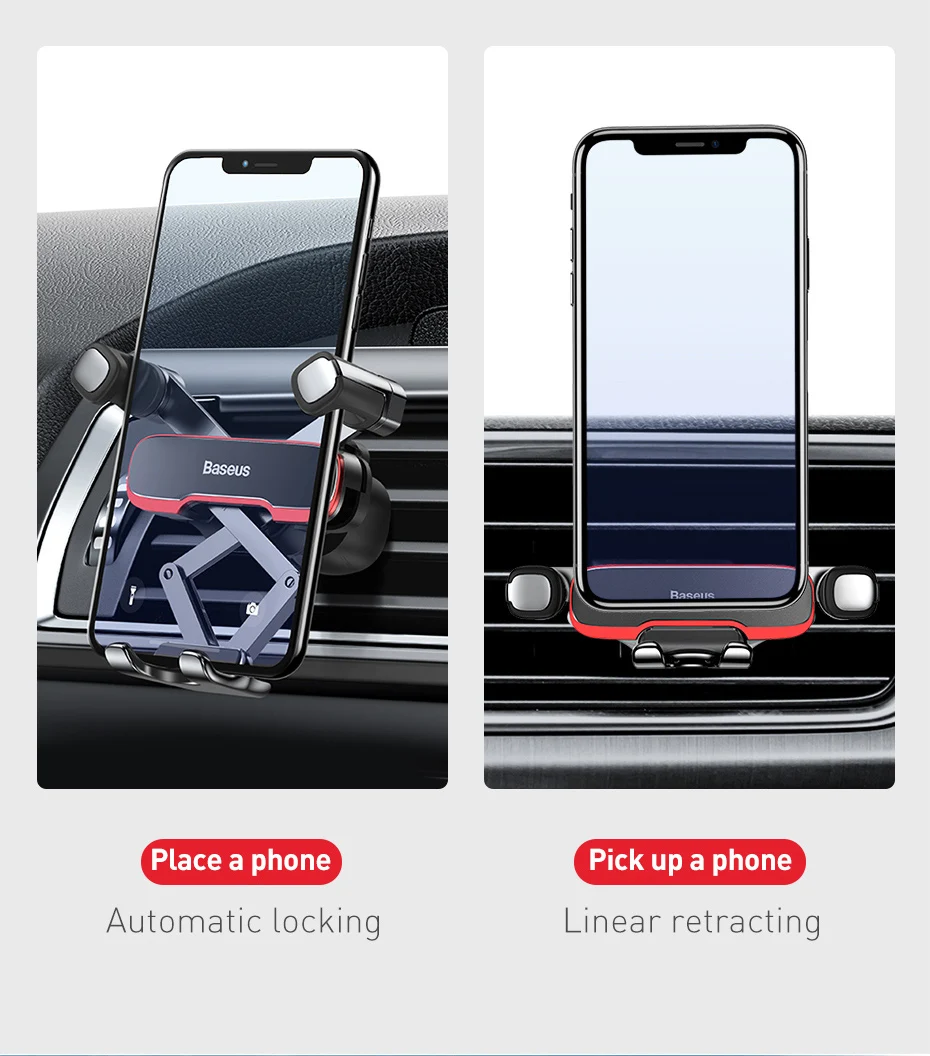 Baseus Car Phone Holder for Car Air Vent Mount Cell Phone Support Phone Holder Stand for iPhone Samsung Metal Gravity Phone Hold