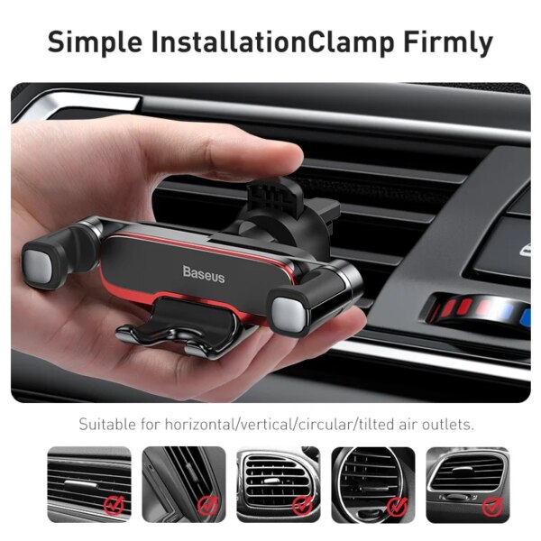 Baseus Metal Gravity Car Air Vent Phone Holder Mount for iPhone Samsung - Image 4