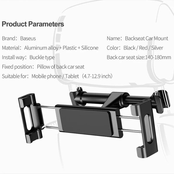 Baseus Backseat Car Mount Holder Bracket for Mobile Phone & Tablet 4.7-12.9 inch - Image 5