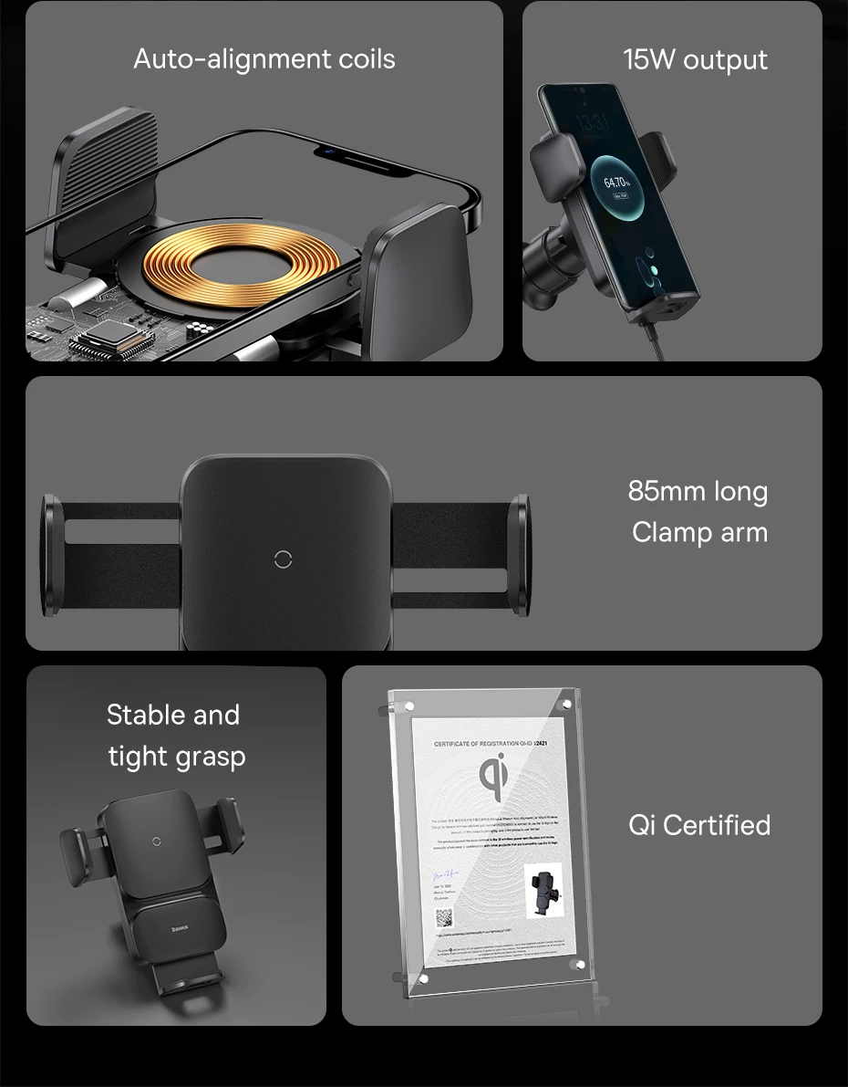 Baseus Car Mount Infrared 15W QI Wireless Phone Charger for Xiaomi Samsung Car Phone Holder Fast Charging Car Stand Easy Control