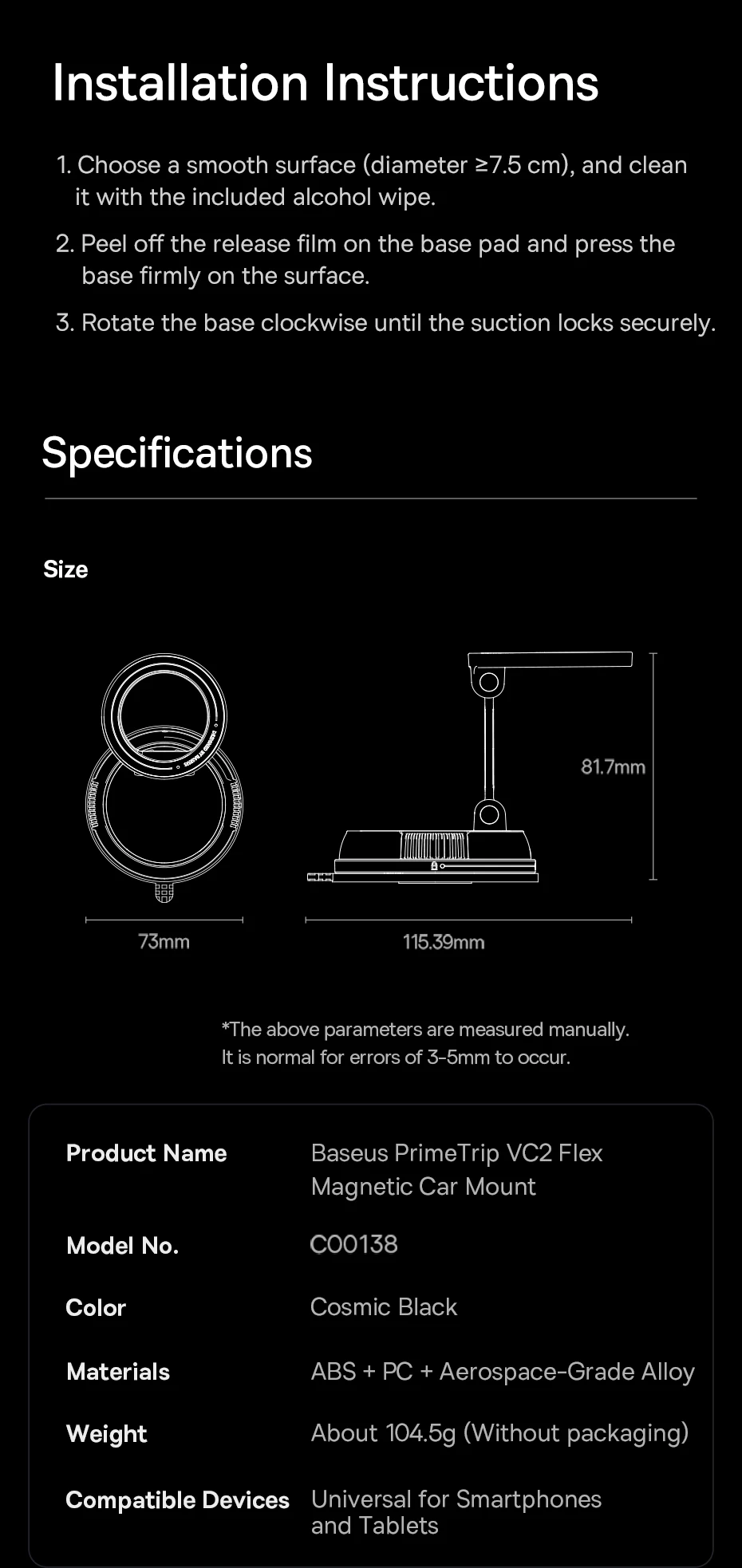 Baseus Vacuum Magnetic Car Phone Holder Mount 360° Rotation Stand Car Mount for iPhone Samsung Xiaomi Travel Holder Gym Stand