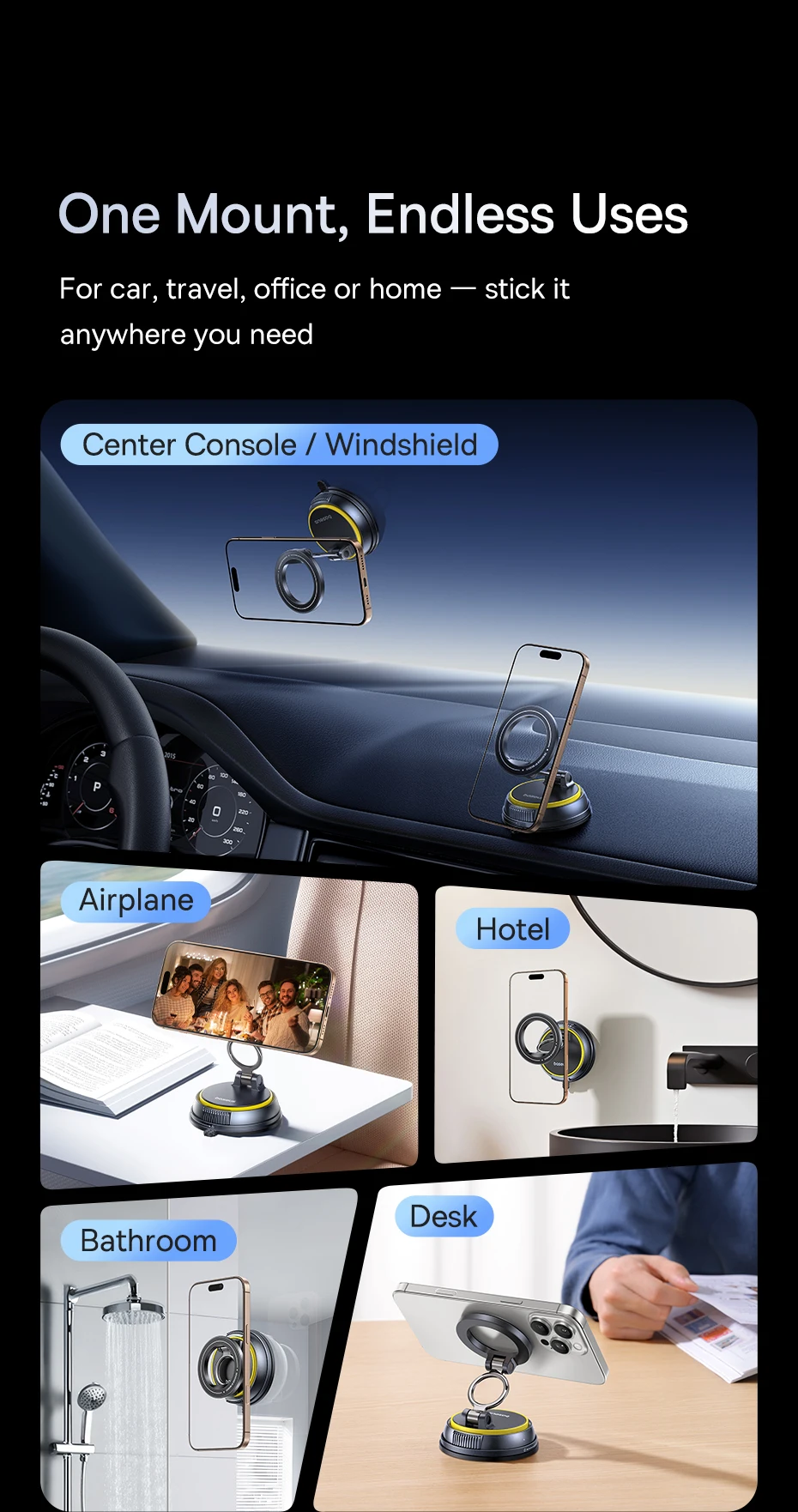 Baseus Vacuum Magnetic Car Phone Holder Mount 360° Rotation Stand Car Mount for iPhone Samsung Xiaomi Travel Holder Gym Stand