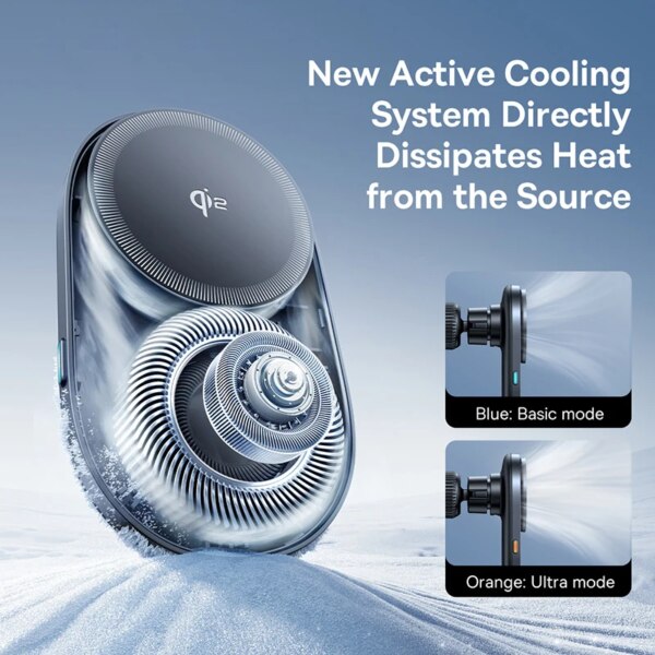 Baseus PrimeTrip VC1 Pro Qi2 Magnetic Car Charger Mount 15W with Cooling Fan - Image 2