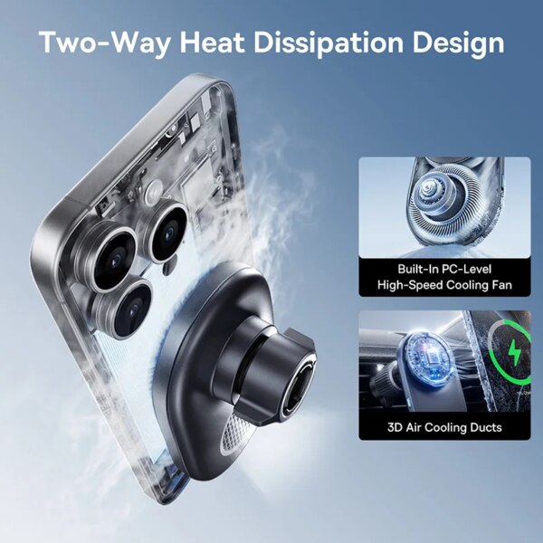 Baseus PrimeTrip VC1 Pro Qi2 Magnetic Car Charger Mount 15W with Cooling Fan - Image 5