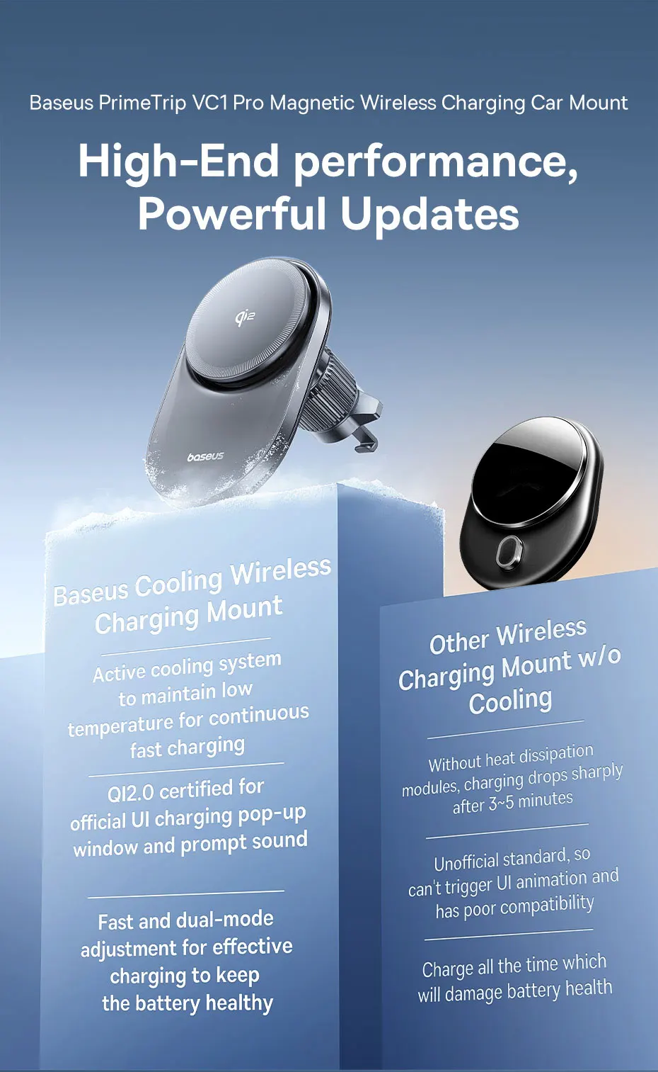 Baseus Qi2 15W Car Magnetic Wireless Charger For iPhone 16 15 14 Fast Charging For Samsung Xiaomi Car Phone Holder Cooling Fan