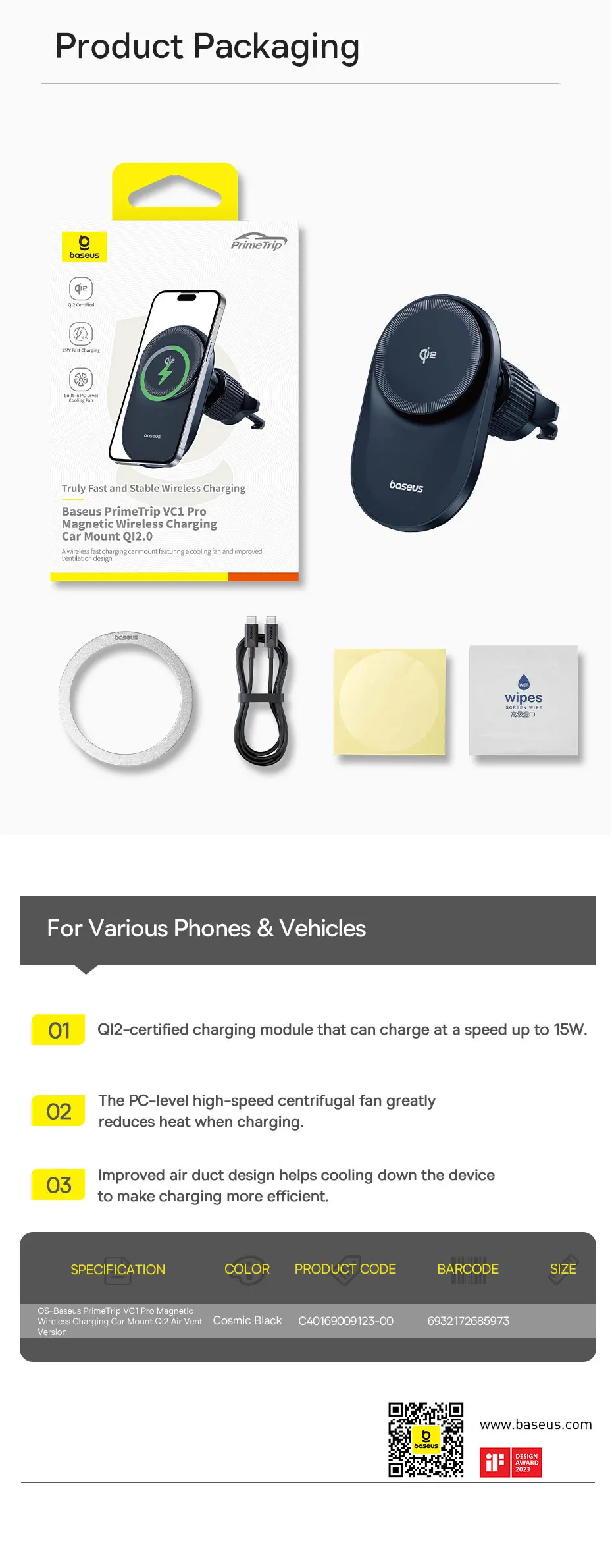 Baseus Qi2 15W Car Magnetic Wireless Charger For iPhone 16 15 14 Fast Charging For Samsung Xiaomi Car Phone Holder Cooling Fan