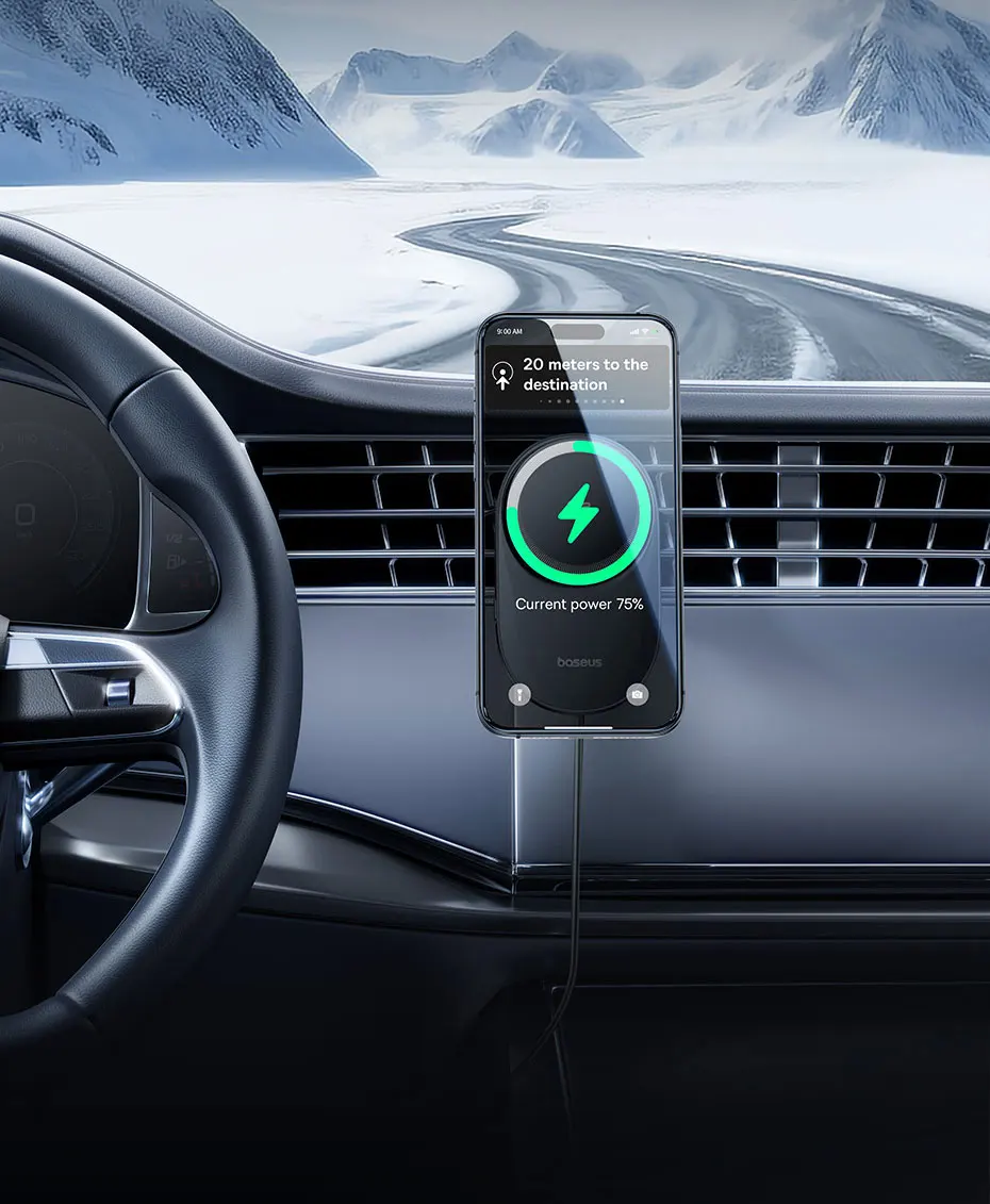 Baseus Qi2 15W Car Magnetic Wireless Charger For iPhone 16 15 14 Fast Charging For Samsung Xiaomi Car Phone Holder Cooling Fan