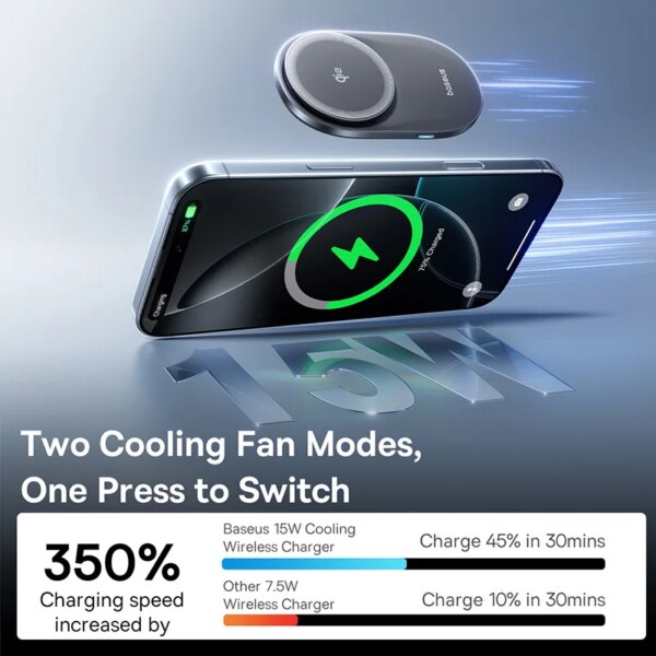 Baseus PrimeTrip VC1 Pro Qi2 Magnetic Car Charger Mount 15W with Cooling Fan - Image 4
