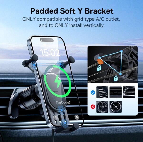 Baseus 15W Fast Wireless Charging Car Phone Holder Mount Auto Locking for iPhone Samsung Xiaomi - Image 2