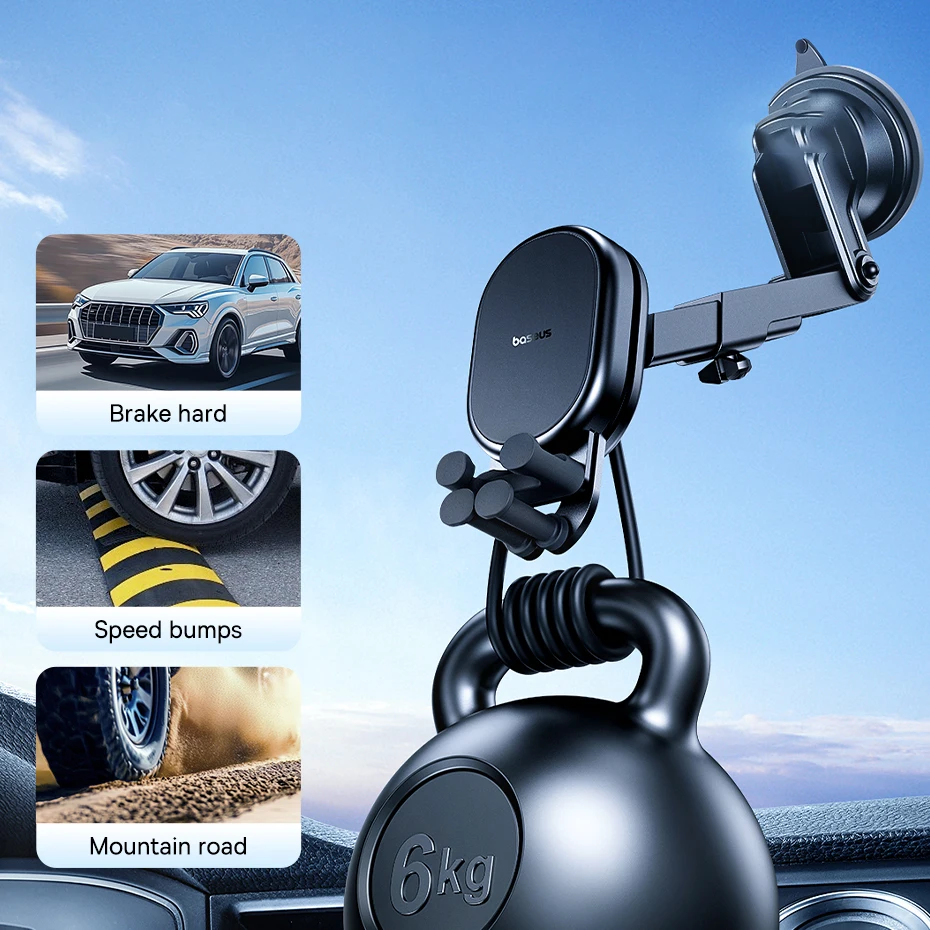 Baseus 15W Wireless Charger Car Phone Holder for iPhone Xiaomi Samsung Car Phone Stand Car Mount with Hook Clip Auto Locking