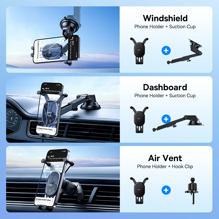 Baseus 15W Wireless Charger Car Phone Holder for iPhone Xiaomi Samsung Car Phone Stand Car Mount with Hook Clip Auto Locking