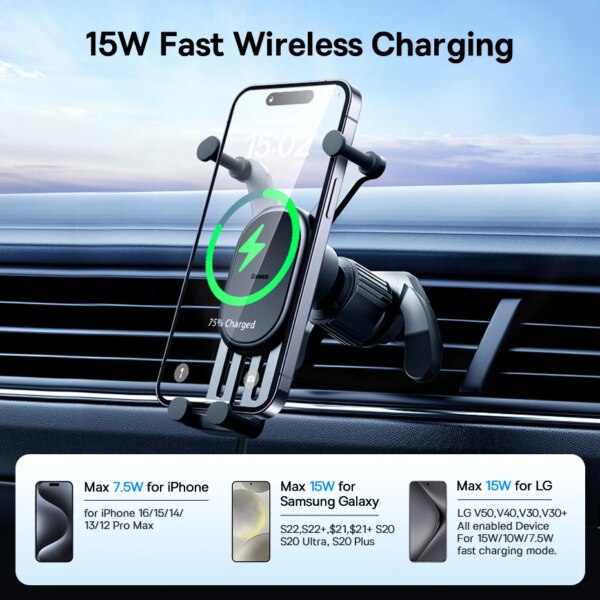 Baseus 15W Fast Wireless Charging Car Phone Holder Mount Auto Locking for iPhone Samsung Xiaomi - Image 3