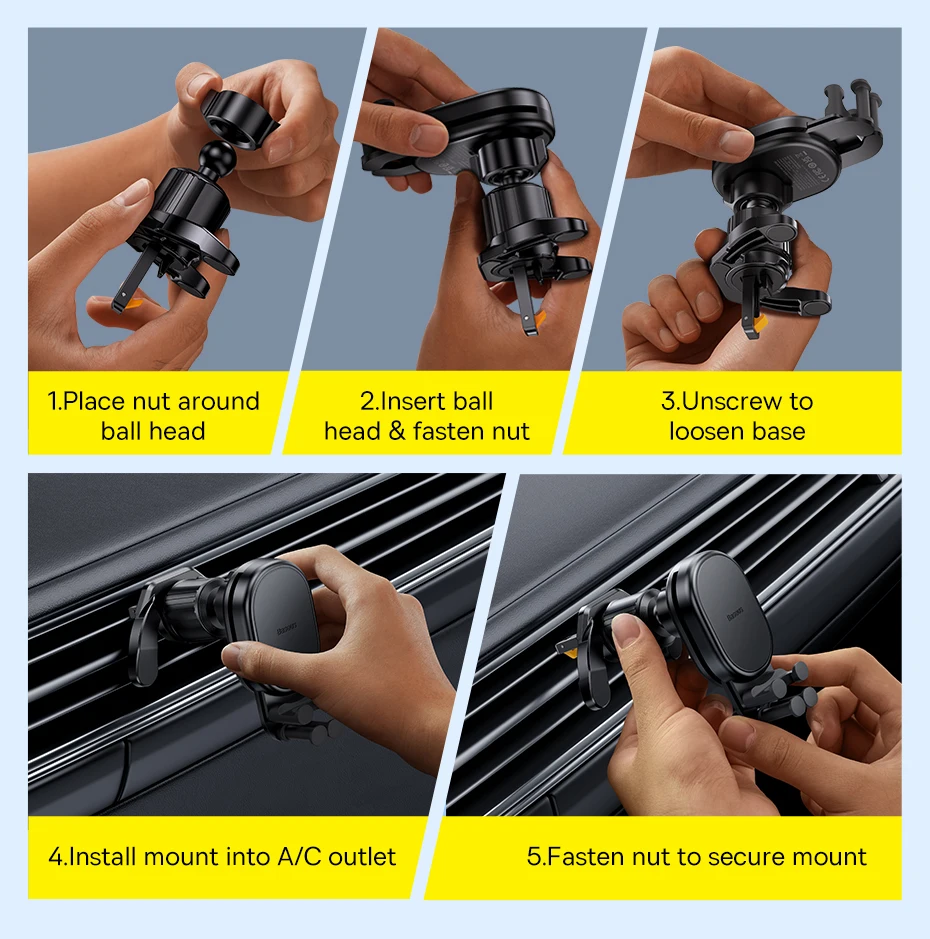 Baseus 15W Wireless Charger Car Phone Holder for iPhone Xiaomi Samsung Car Phone Stand Car Mount with Hook Clip Auto Locking