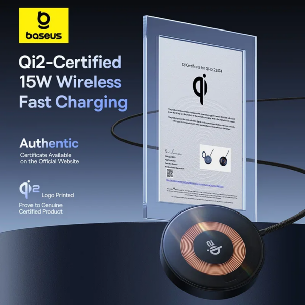Baseus 15W Magnetic Wireless Charger Stand Qi2 Certified Fast Charging For iPhone 16 15 14 13 Pro Max - Image 2
