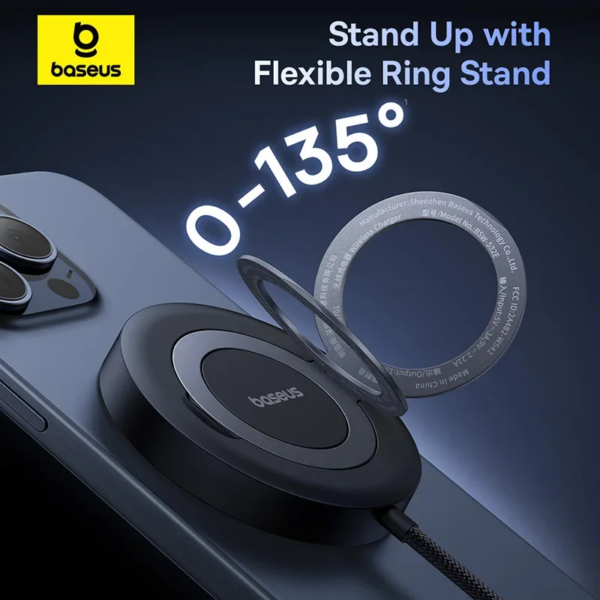 Baseus 15W Magnetic Wireless Charger Stand Qi2 Certified Fast Charging For iPhone 16 15 14 13 Pro Max - Image 4