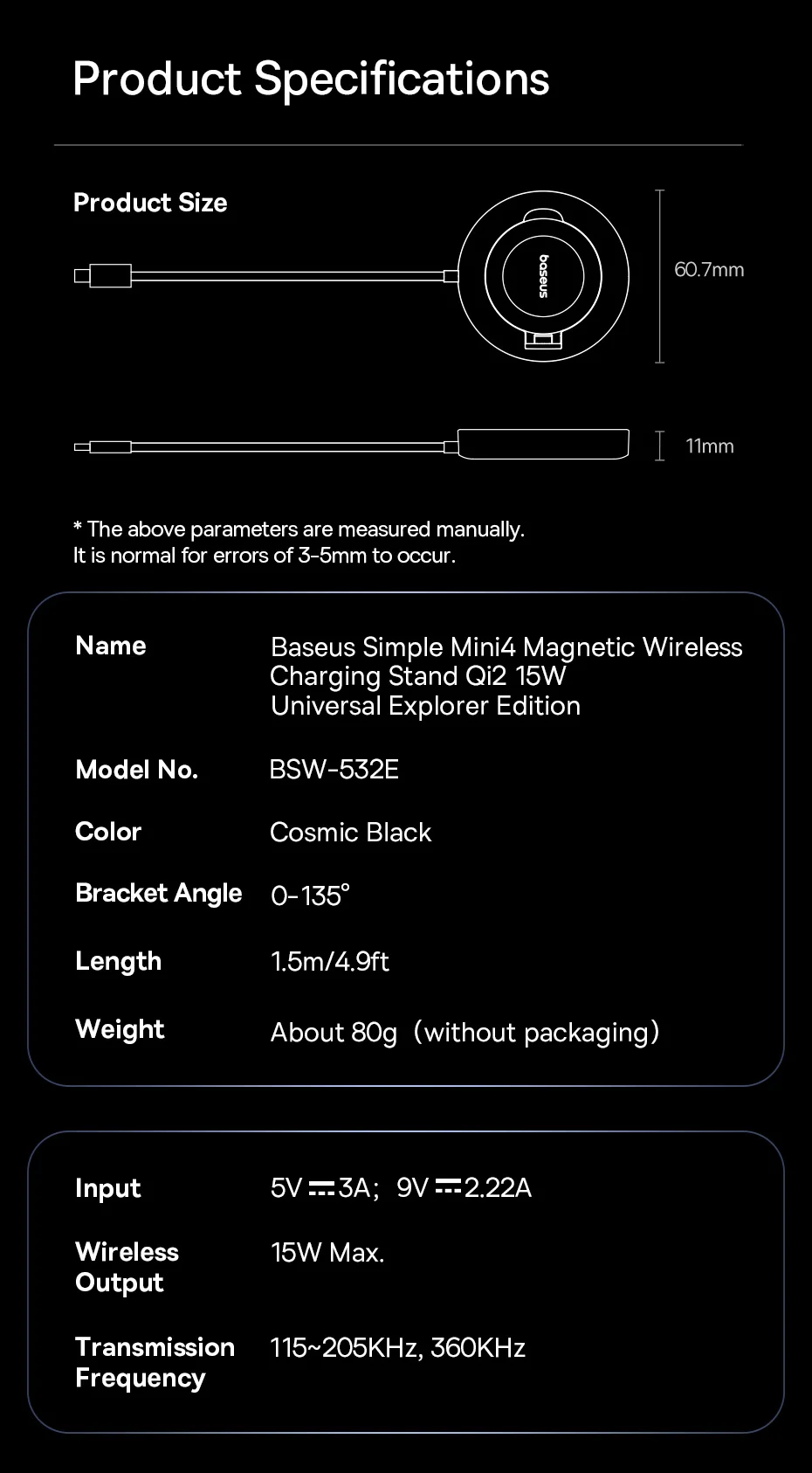 Baseus 15W Magnetic Wireless Charger Qi2 Certified Fast Charging Built-in Stand Phone Charger For iPhone 16 15 14 13 Pro Max