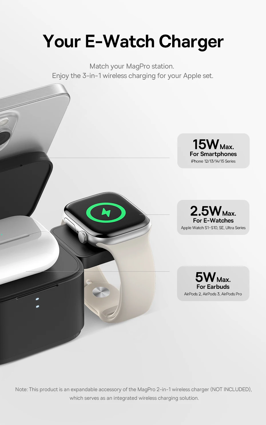Baseus MagPro Magnetic Wireless Charger for E-Watch 2.5W For Apple Watch S1-S10 Series SE Series Ultra Series