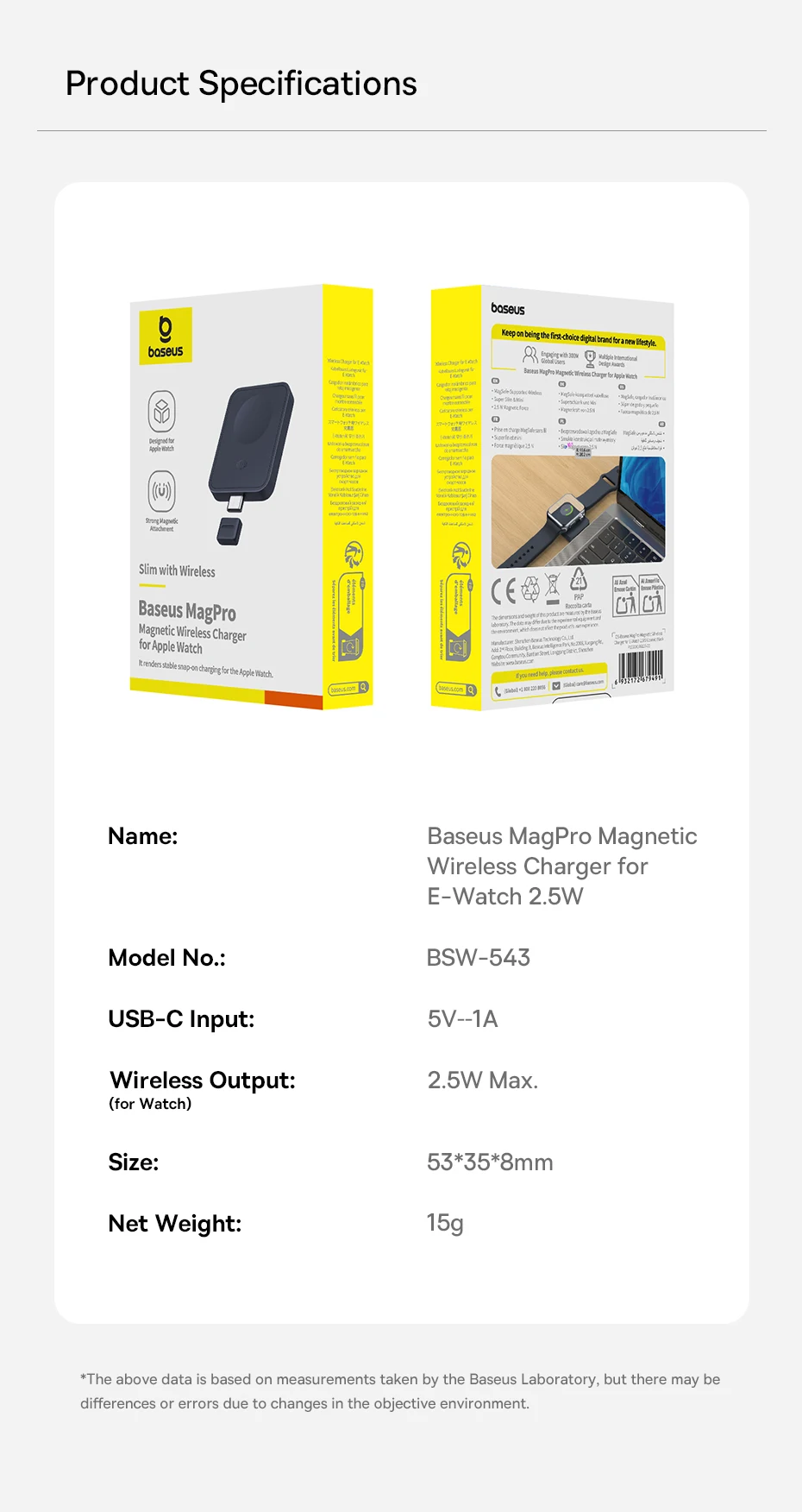 Baseus MagPro Magnetic Wireless Charger for E-Watch 2.5W For Apple Watch S1-S10 Series SE Series Ultra Series