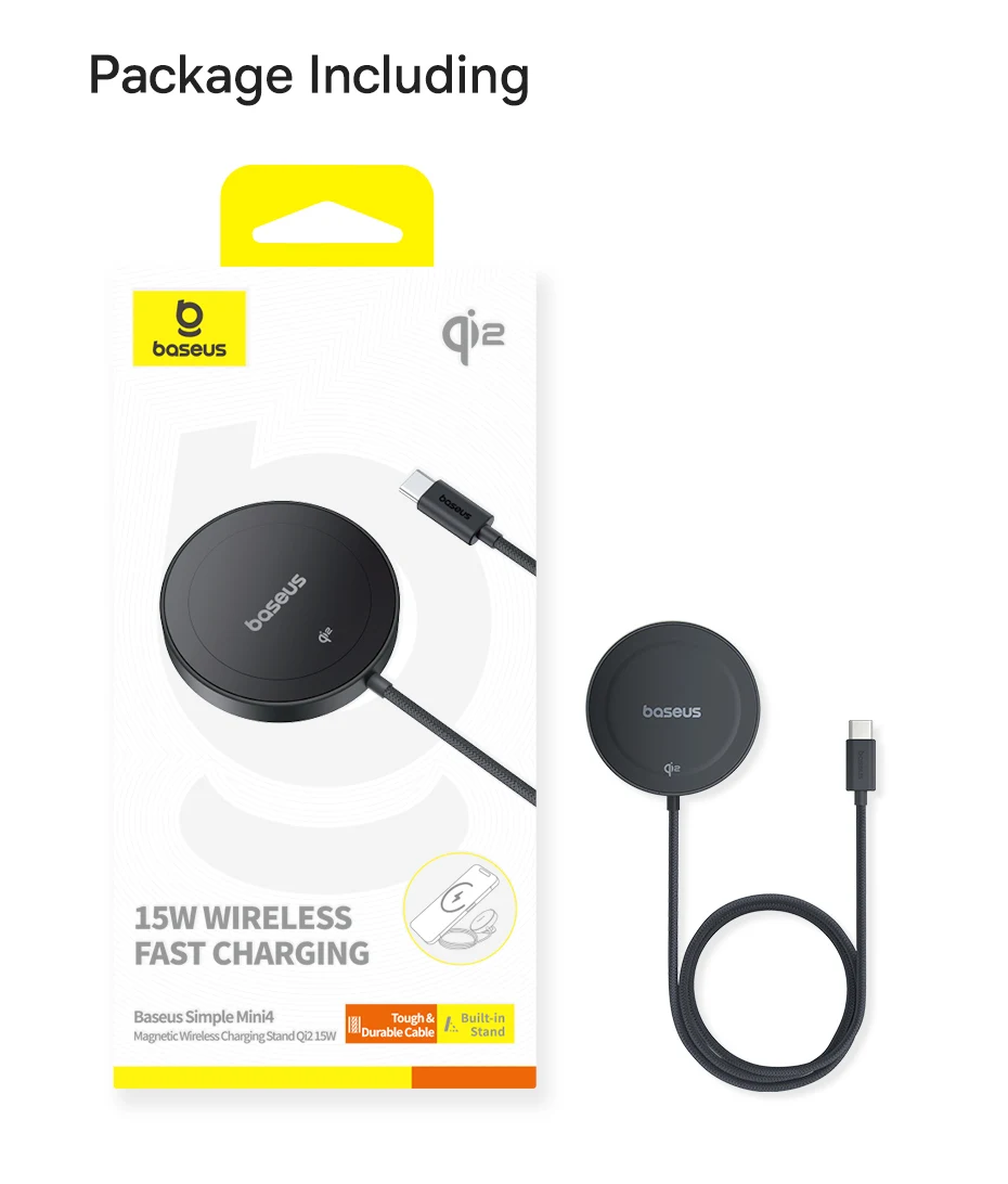 Baseus 15W Magnetic Wireless Charger Qi2 Certified Fast Charging Built-in Stand Phone Charger For iPhone 16 15 14 13 Pro Max