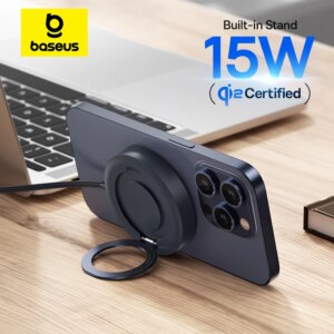Baseus 15W Magnetic Wireless Charger Stand Qi2 Certified Fast Charging For iPhone 16 15 14 13 Pro Max