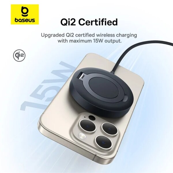 Baseus 15W Magnetic Wireless Charger Stand Qi2 Certified Fast Charging For iPhone 16 15 14 13 Pro Max - Image 2